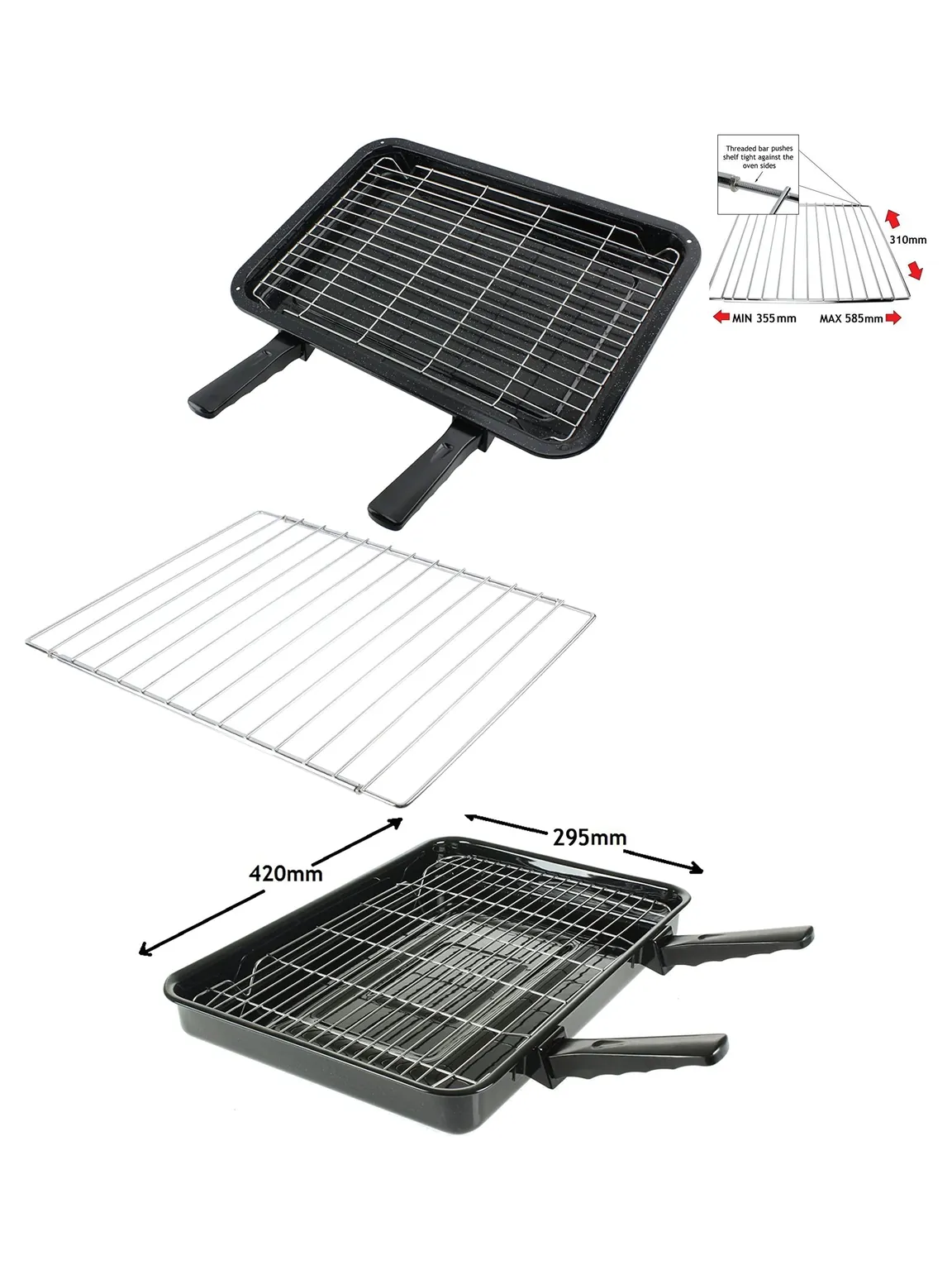 ZANUSSI Oven Grill Pan with Rack, Removable Handles & Adjustable Shelf