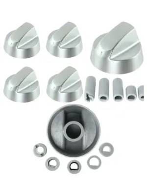 Zanussi Oven Replacement Control Knob – Silver Dial & Adapter, 4 Pack