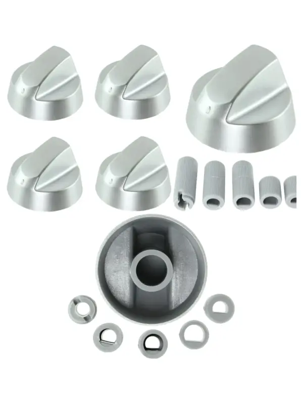 Zanussi Oven Replacement Control Knob – Silver Dial & Adapter, 4 Pack